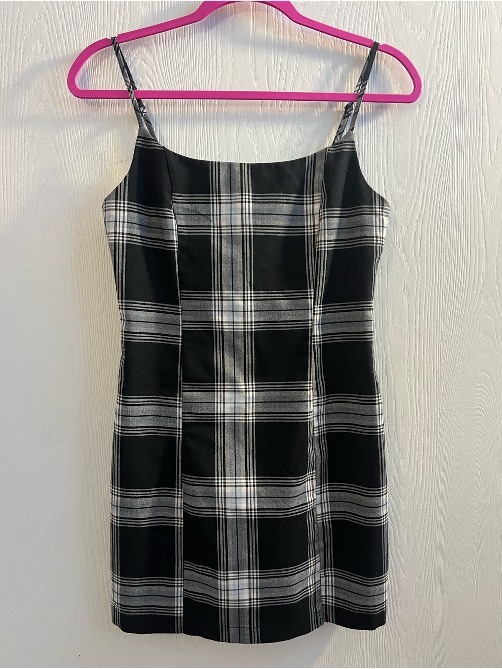 Forever 21 Y2K Black & White Plaid Spaghetti Strap Mini Body con Dress